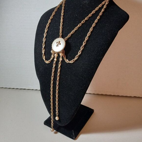 Vintage Fleur de lis Lariat necklace - Picture 1 of 7